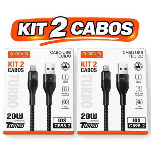 Kit 2 Cabos USB para iPhone 20W Turbo Reforçado Carregamento Rápido Carga e Dados