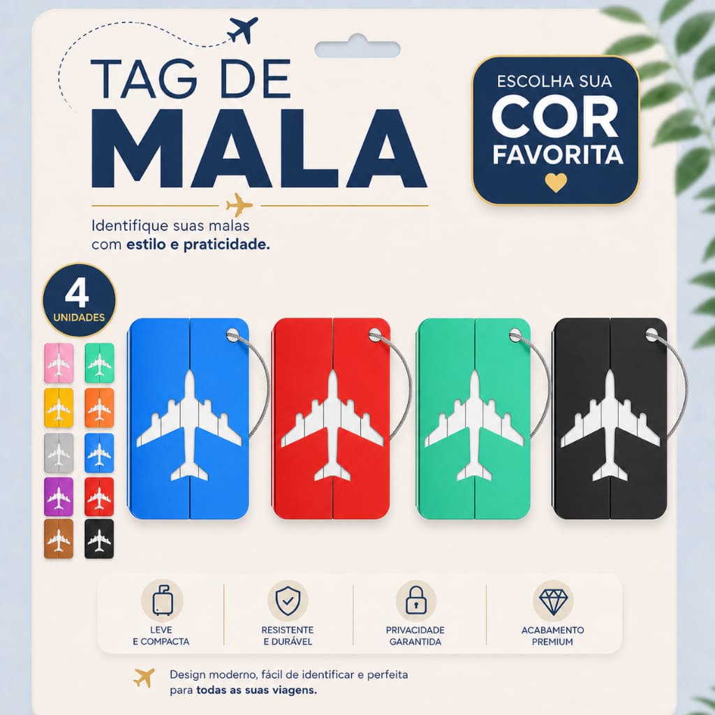 4 Tags Coloridas Para Mala Viagem Material Resistente Etiqueta Identificador Bagagem
