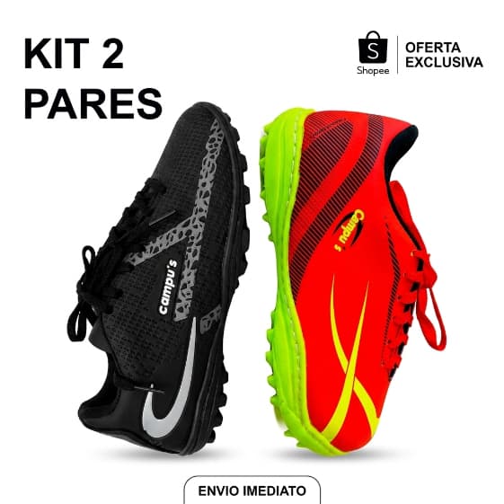 KIT 2 Pares de Chuteira Society Masculina Premium Esportiva para Campo Futebol Resistente