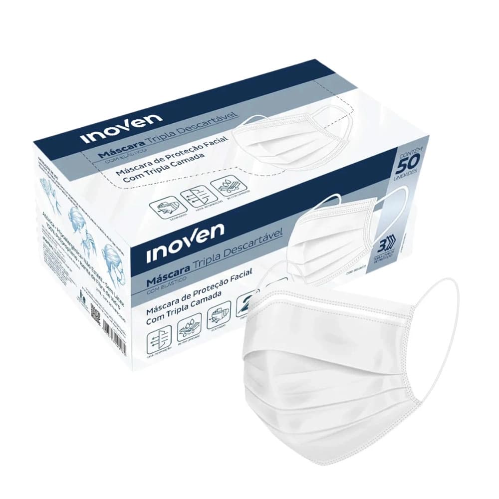 Máscara Tripla Descartável 50un Inoven