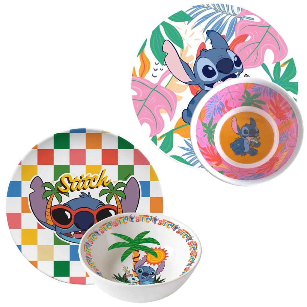 Kit Prato + Bowl Infantil Disney Plástico BPA Free Criança Refeição Stitch