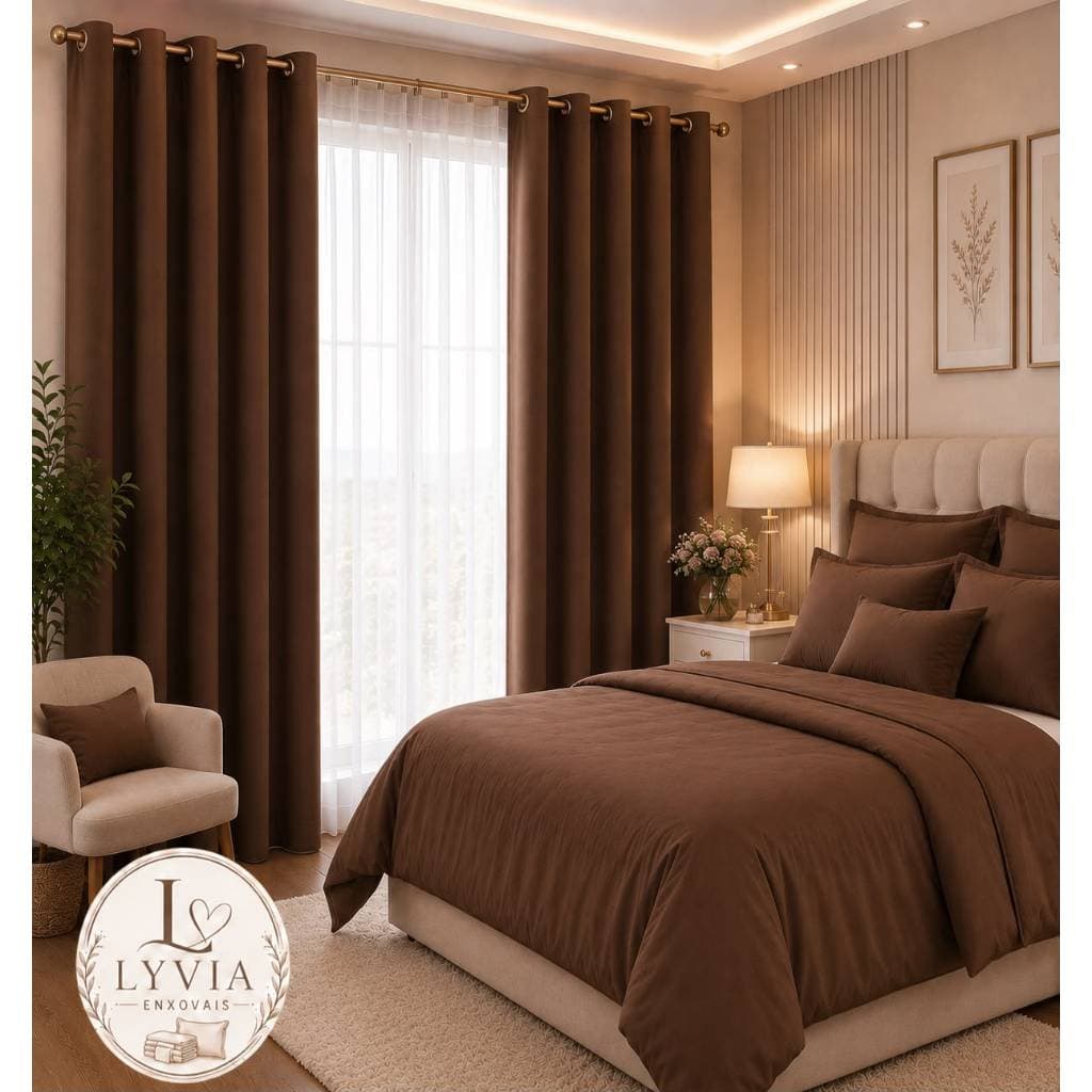 Cortina Roma Cor Marrom 3.00m x 2.20m Para Sala e Quarto