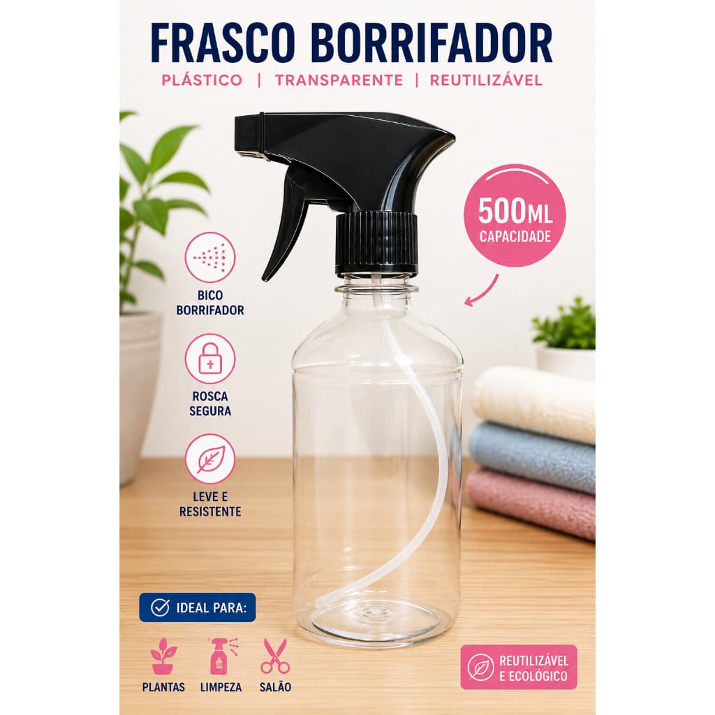 Kit com 02 borrifadores spray - para água/álcool/afins (500ml)