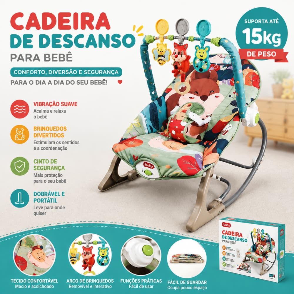 Cadeira de balanço manual para bebês, brinquedo musical, cinto de segurança de três pontos, capacidade de peso de 15 kg