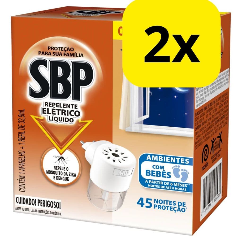 Kit família 2 aparelhos 2 Refil SBP Repelente Elétrico Líquido 45 Noites