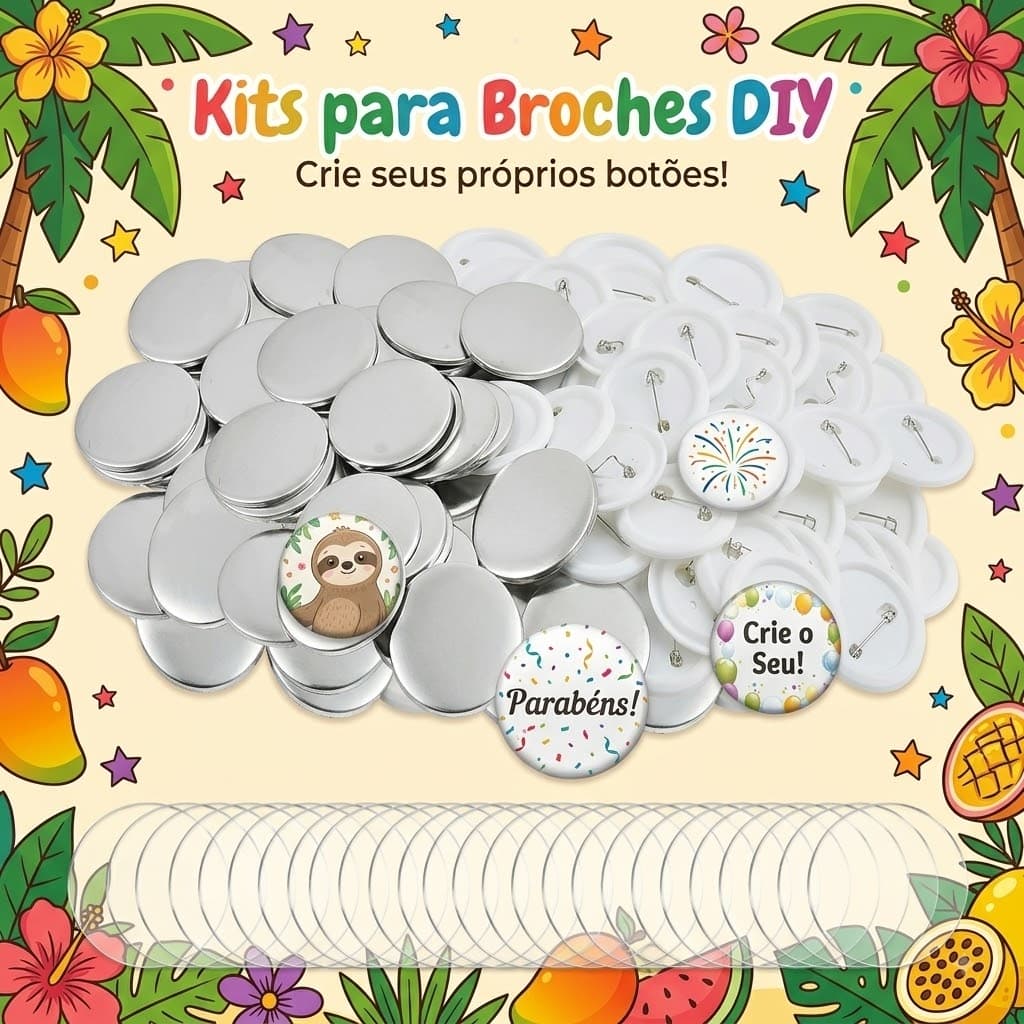 【Entrega Local】Kit para Máquina de Fazer Pins e Broches DIY com Moldes de 25, 32 e 58 mm, 100 Peças para Pins