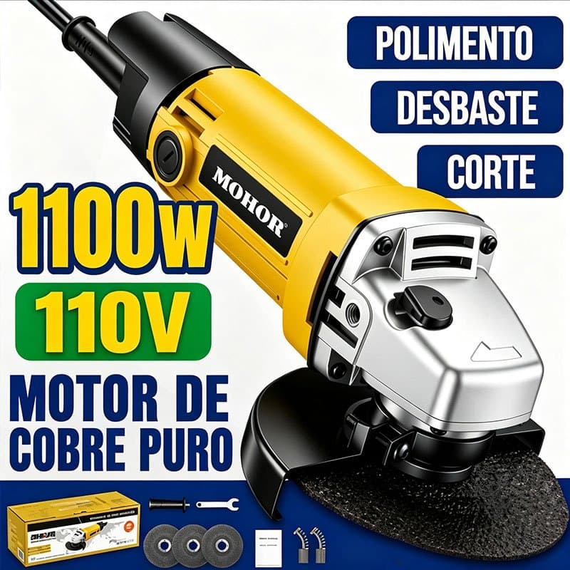 Esmerilhadeira Angular 1100W Lixadeira 4 em 1 Motor Turboalimentado Alta Potência para Corte Desbaste 110V / 220V