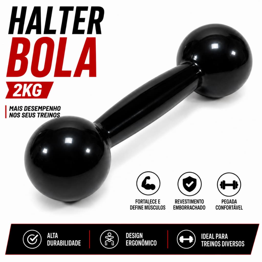Halter Bola Emborrachado 2kg (Par) – Ideal para Pilates, Fisioterapia e Treino em Casa!