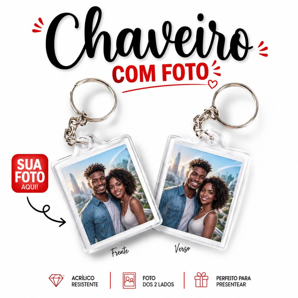 Chaveiro Personalizado com Foto 3x4 Acrílico Porta Foto Presente Criativo Brinde Para Evento/Festa/Batismo/Aniversário