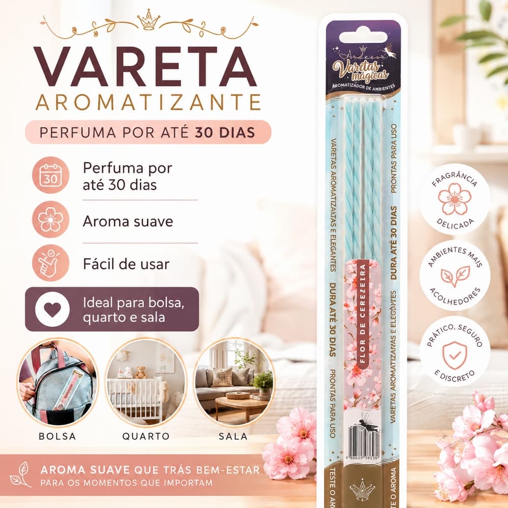 Varetas Perfumadas Aromatizador de Ambiente Fragrância Duradoura para Casa Quarto Banheiro