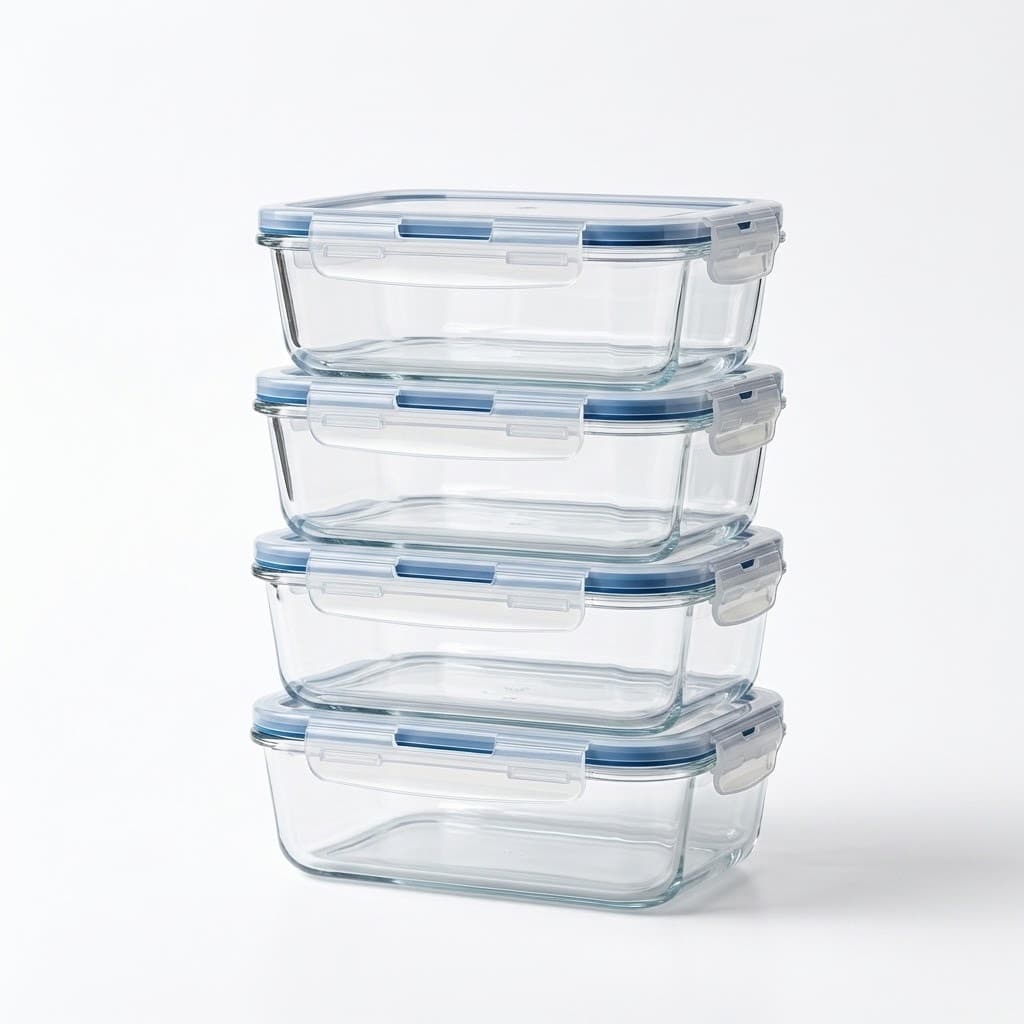 Kit Potes Herméticos Retangulares 4 ou 2 Unidades de Vidro Borossilicato 640ml | Tampa Stripes Vai ao Forno e Freezer