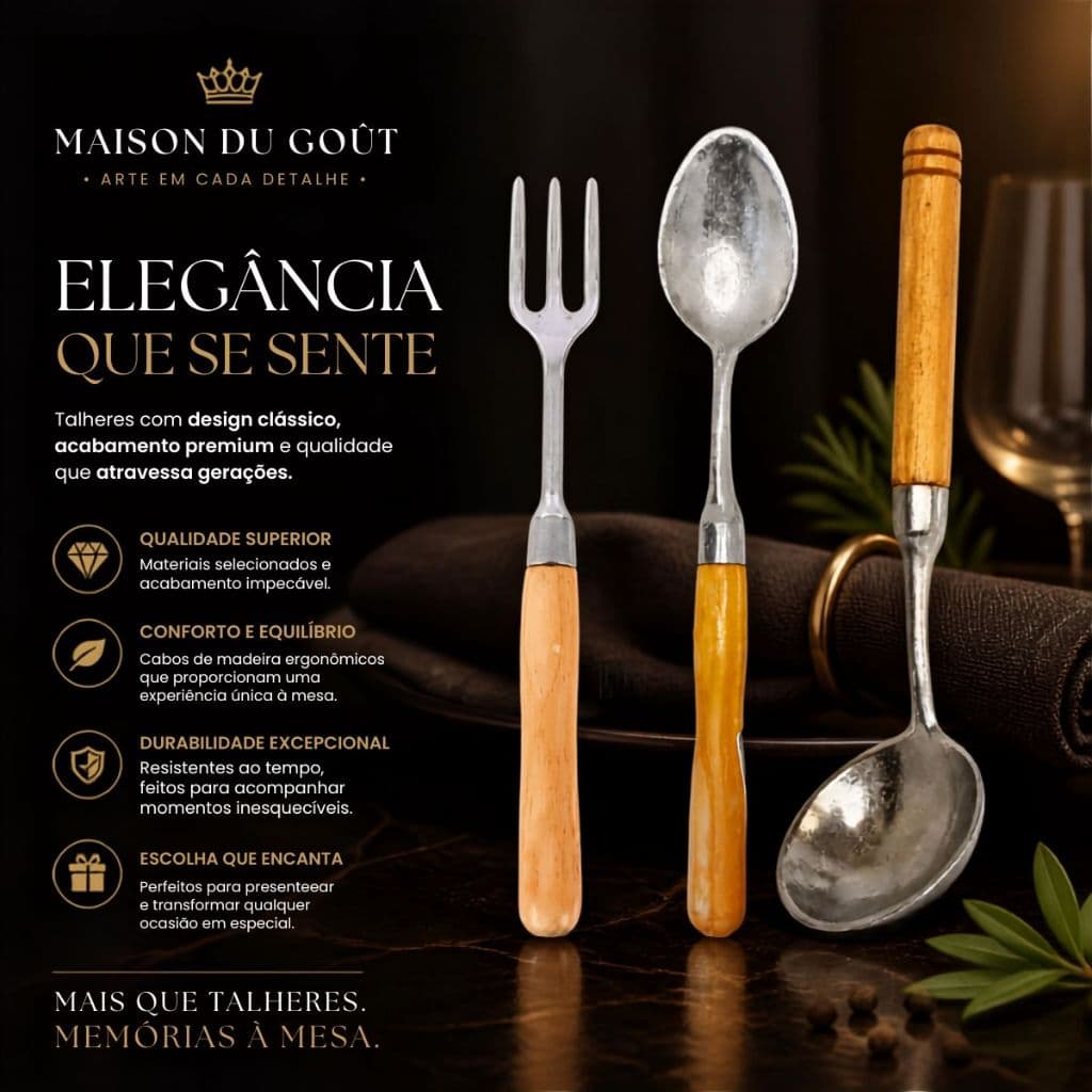 Kit 3 Utensilios Culinária Cozinha Com Garfo Colher e Concha Com Cabo De Madeira 28cm Cozinha Preparo Receitas