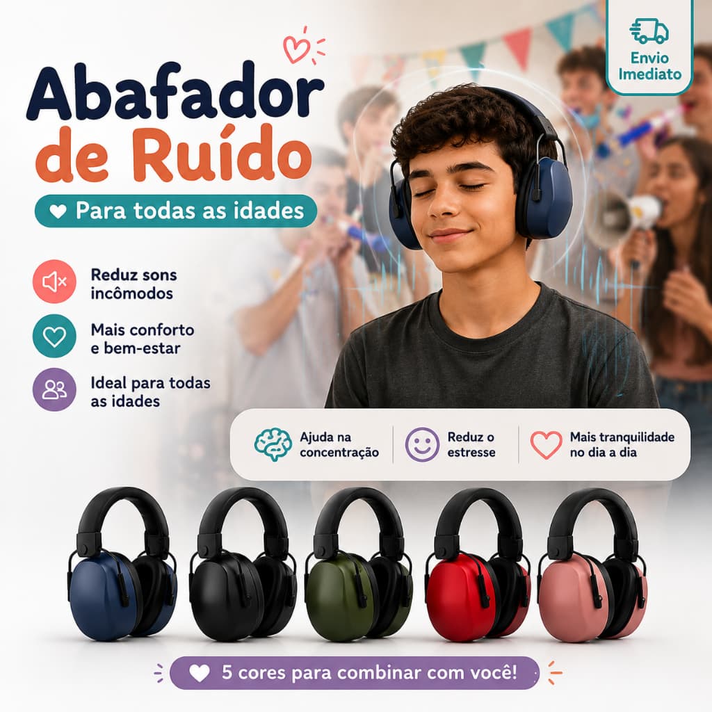 Protetor Auricular Abafador de Ruído Infantil Adulto Tipo Concha Ajustável Autismo TDAH Estudo Dormir Viagem