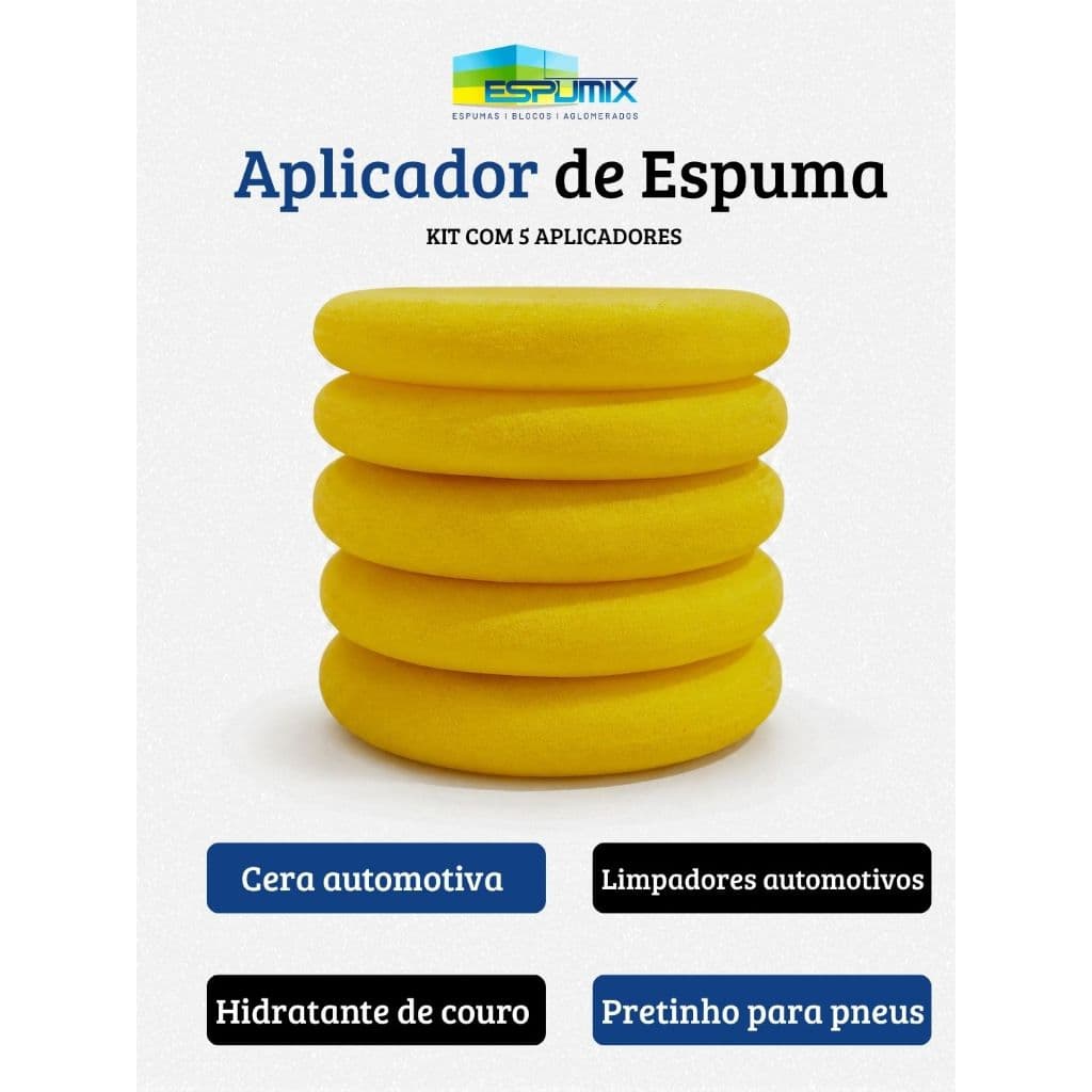 Kit Com 5 Aplicadores de Espuma para Limpeza Automotiva