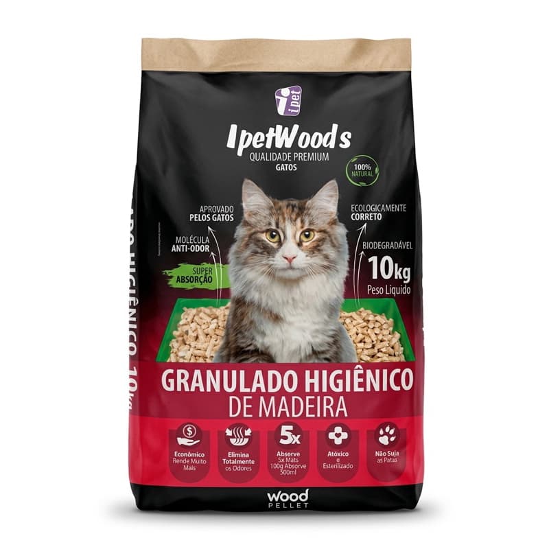 areia granulado higiênica de madeira para seu gato 10 Kilos
