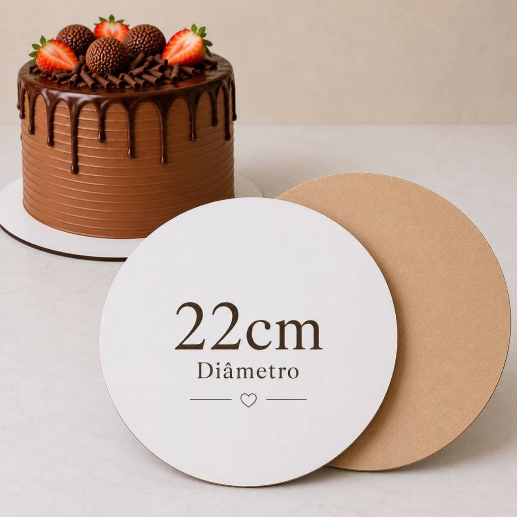 Cake Board 22cm KIT com 50/100 unidades Branco Mdf 3mm Tabuleiros Confeitaria  base para bolo frios cakeboard