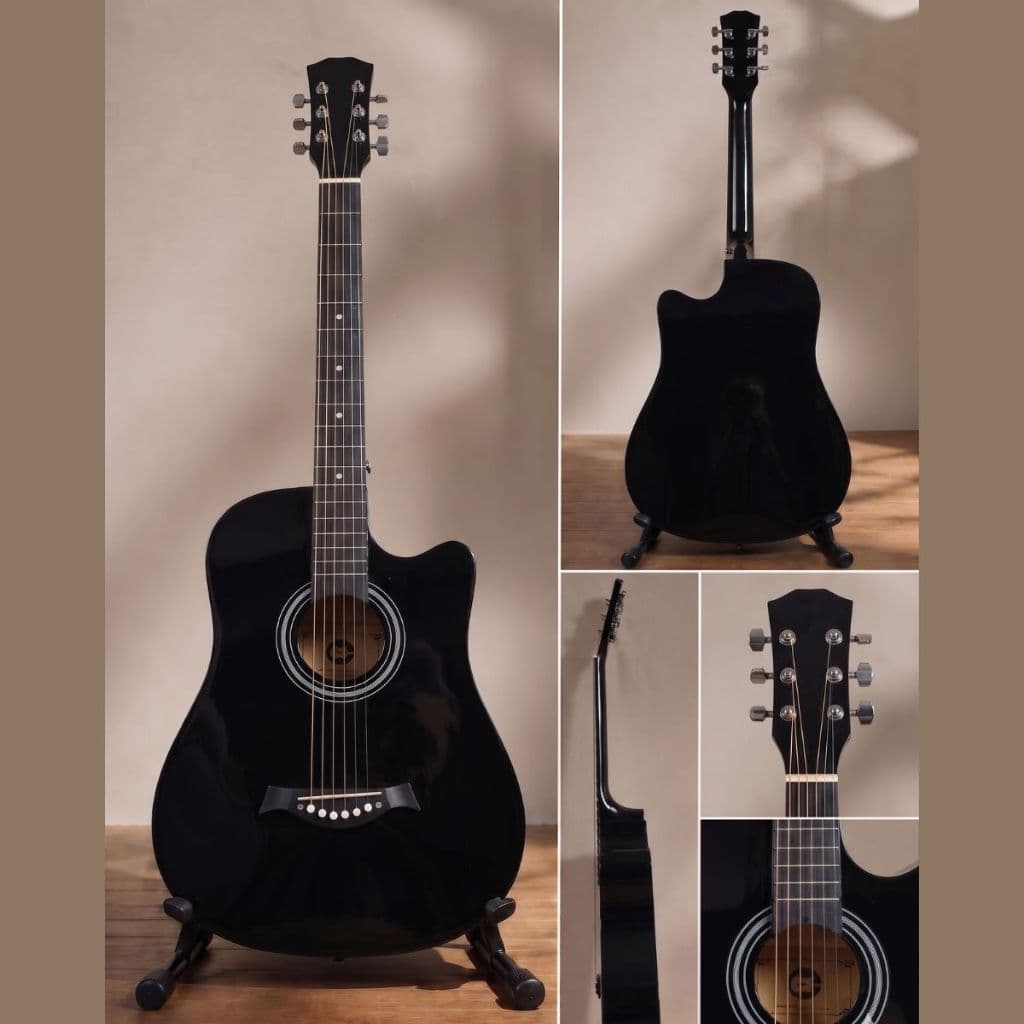Violão Acústico Cutaway 38 Black Piano Cordas de Aço Preto Destro Qualidade Superior para Iniciantes