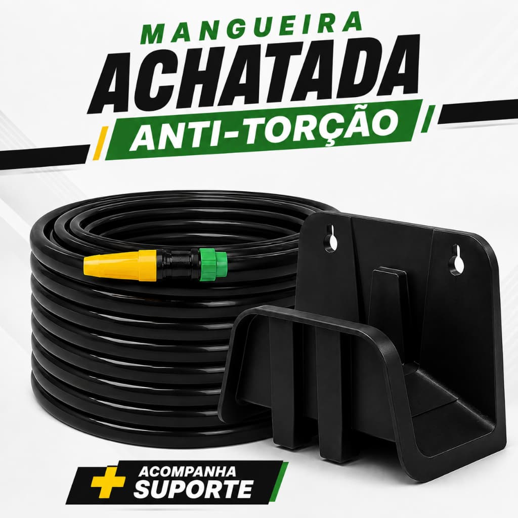 Mangueira de Jardim AcquaSlim Dupla Camada Preta C/ Suporte Fixação Parede - 05 a 40 Metros
