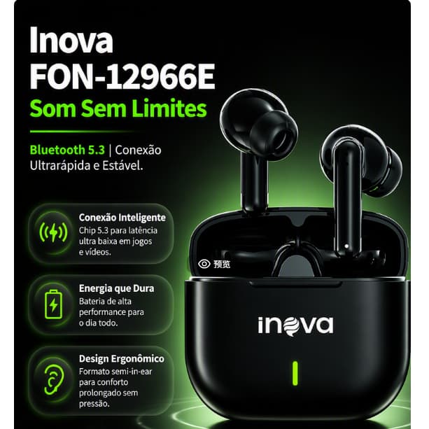 Fone de Ouvido Inova FON-12966E com Microfone e Botão de Controle