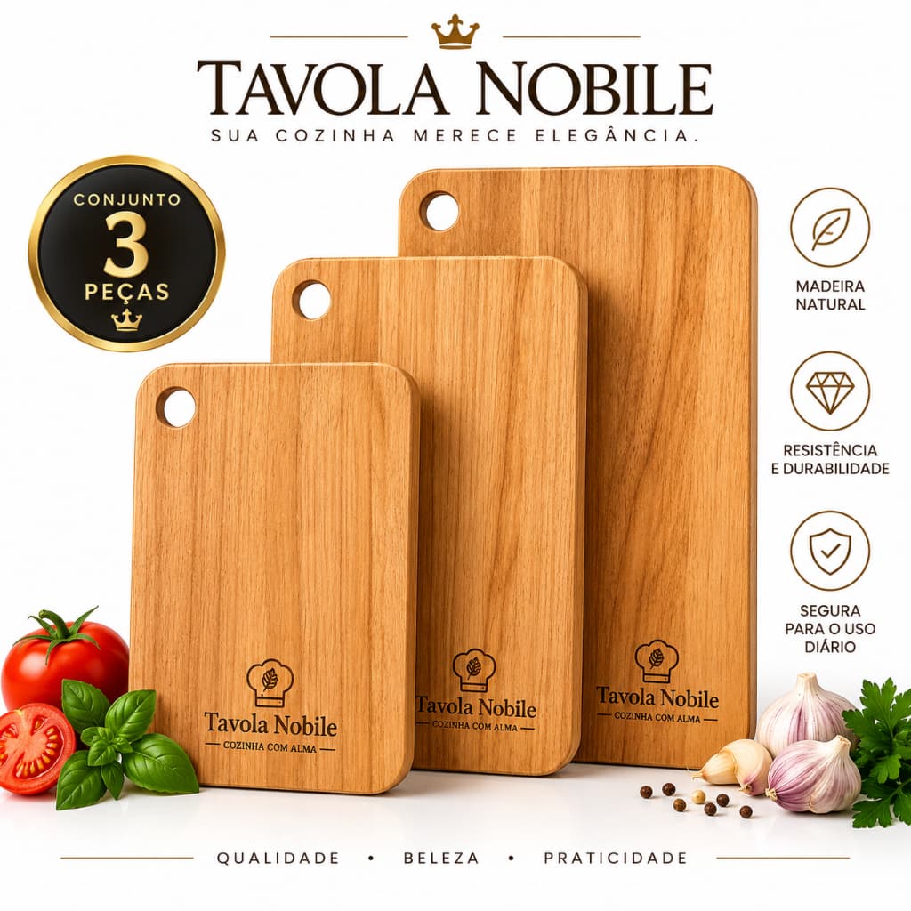Conjunto Tábua Madeira Corte 3 Peças Cozinha Resistência Durabilidade Segura