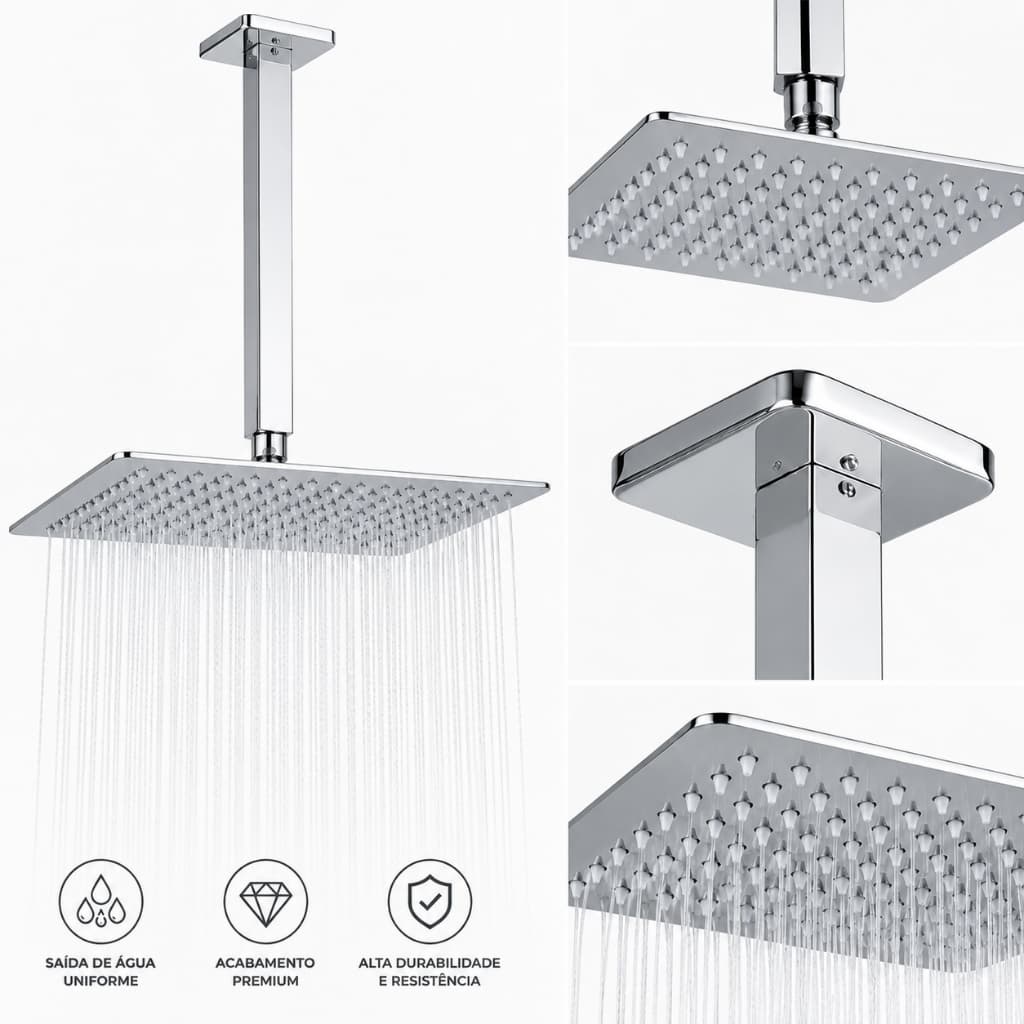 Chuveiro Ducha De Teto Slim Prata Chuveiro De Banheiro Luxo Inoxidavel 20x20
