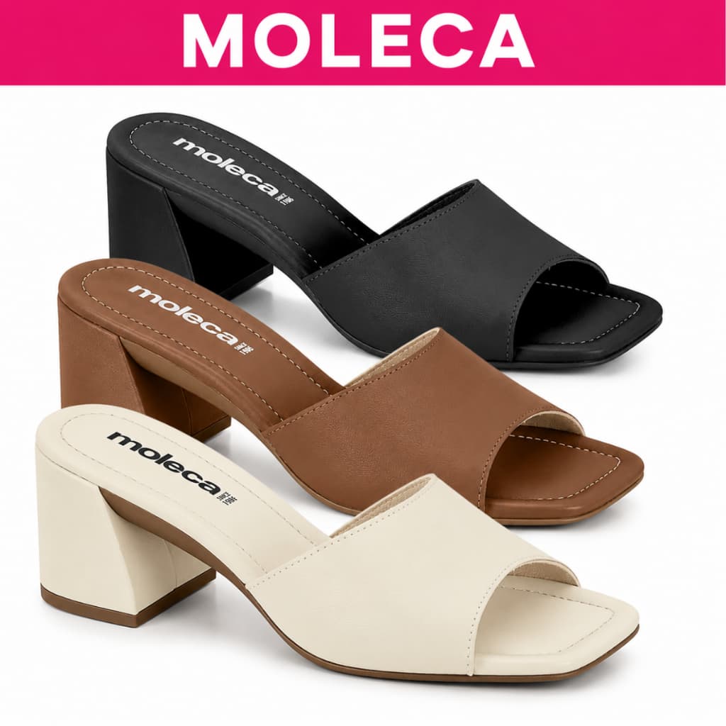 Tamanco Moleca Feminino 5588.101 com Salto Médio e Salto Bloco, Sandália Feminina Casual e Elegante