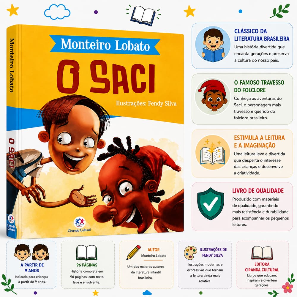 O Saci Monteiro Lobato | Livro Infantil Sítio do Picapau Amarelo | Ciranda Cultural | 9+ Anos