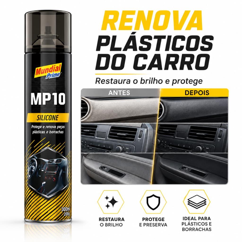 Silicone Spray Automotivo 300Ml Mundial Prime Painel Plastico Borracha Brilho Protecao