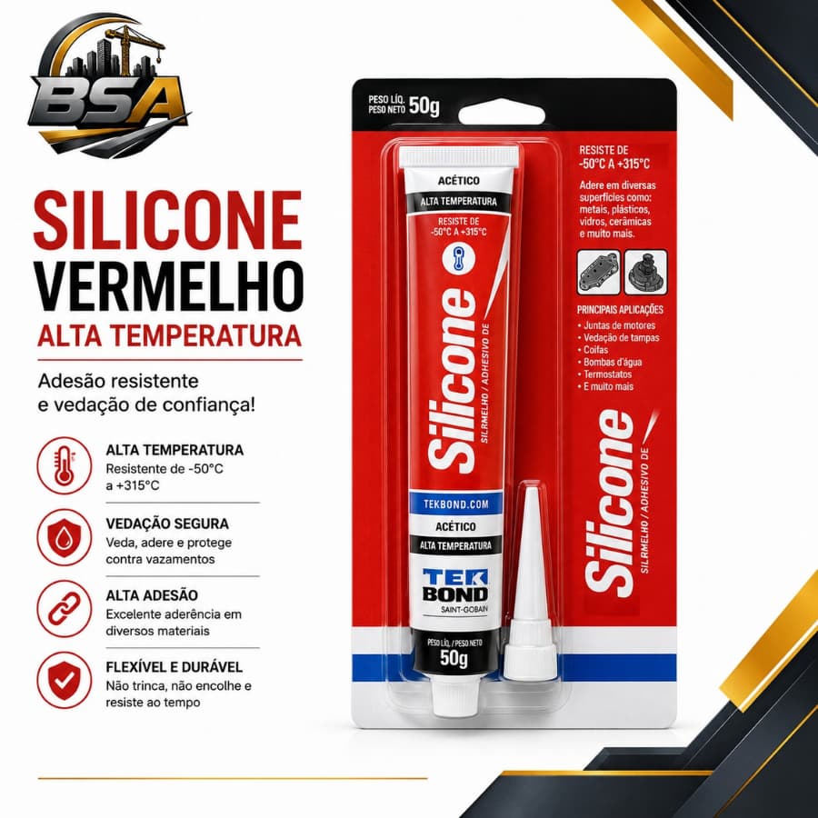 Adesivo Cola Silicone Acético Vermelho Alta Temperatura Tekbond
