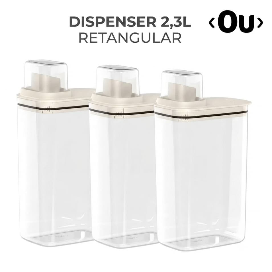 Kit 3 Dispensers 2,3L para Sabão em Pó Amaciante Lavanderia Linha Flow Ou Retangular
