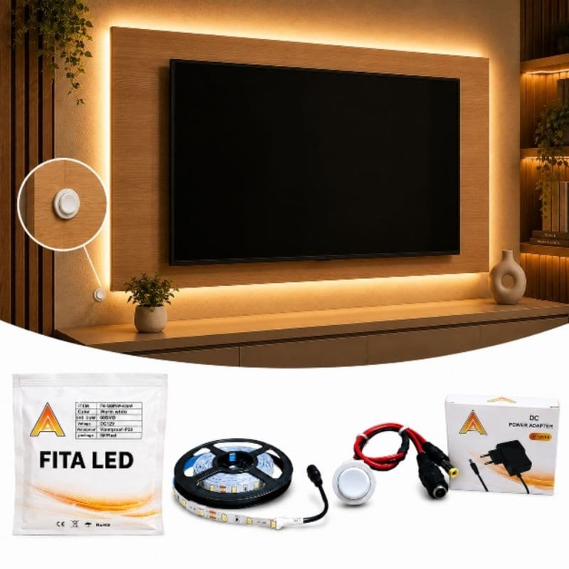 Kit Completo Fita LED com Interruptor e Fonte Para Móveis