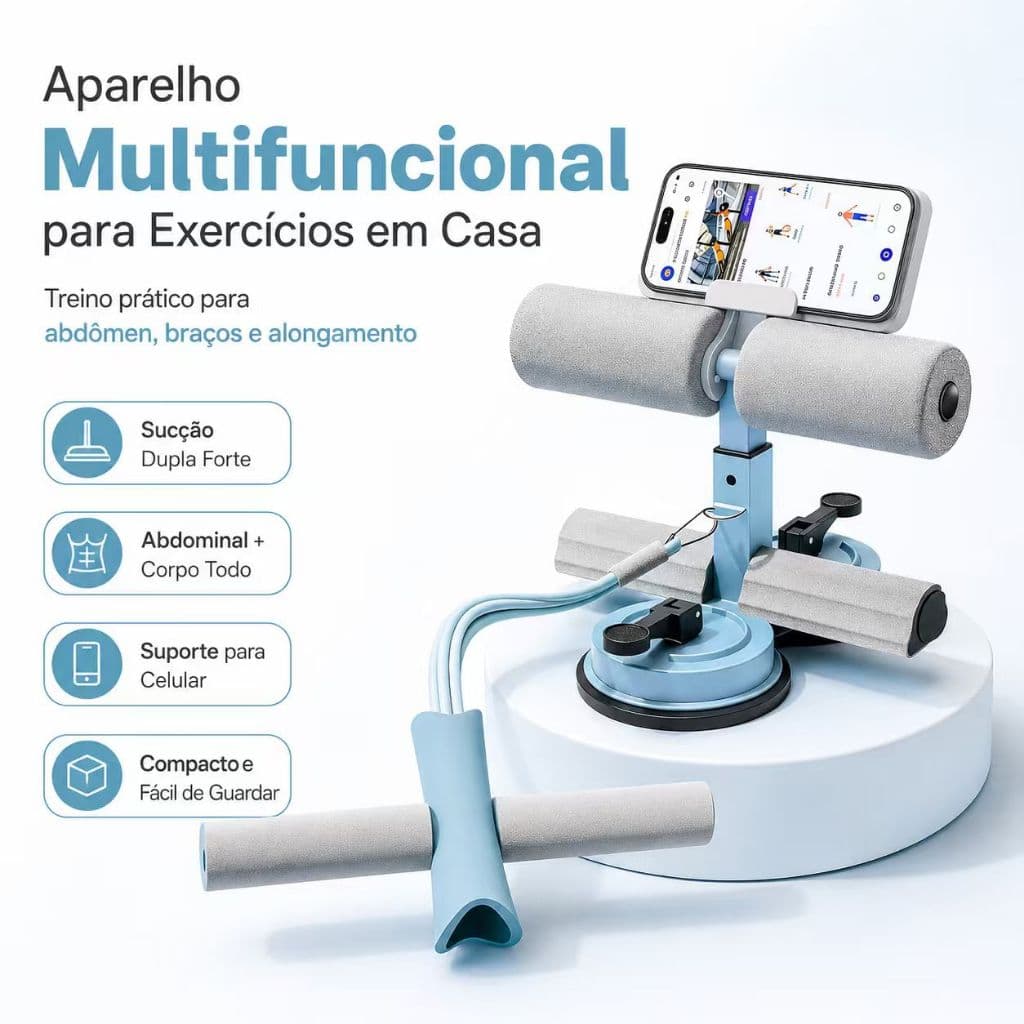 Aparelho de Abdominal com Dupla Ventosa e Suporte para Celular Altura Ajustável Treino em Casa