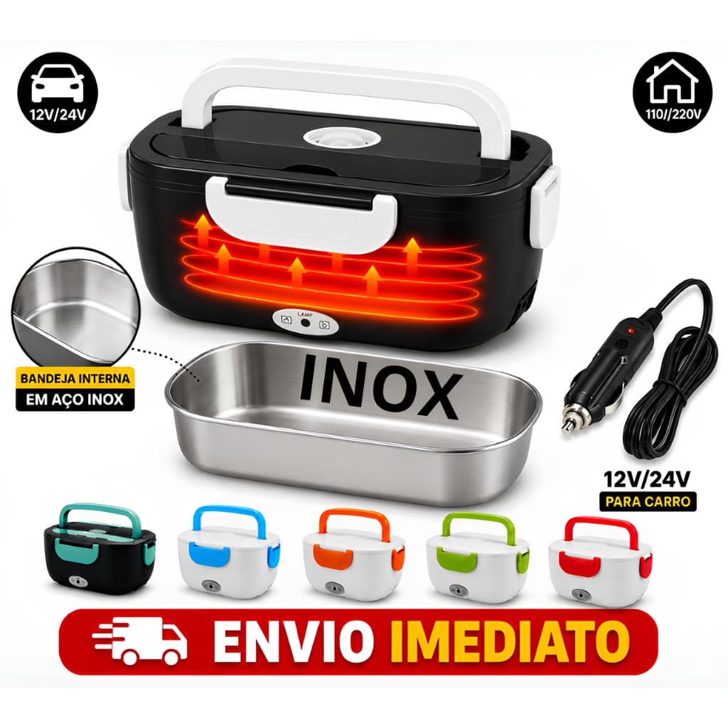 Marmita Elétrica Aço Inox Para Carro/Caminhão 1.5L Tomada Bivolt 12V/24V - Marmita Térmica Para Comida