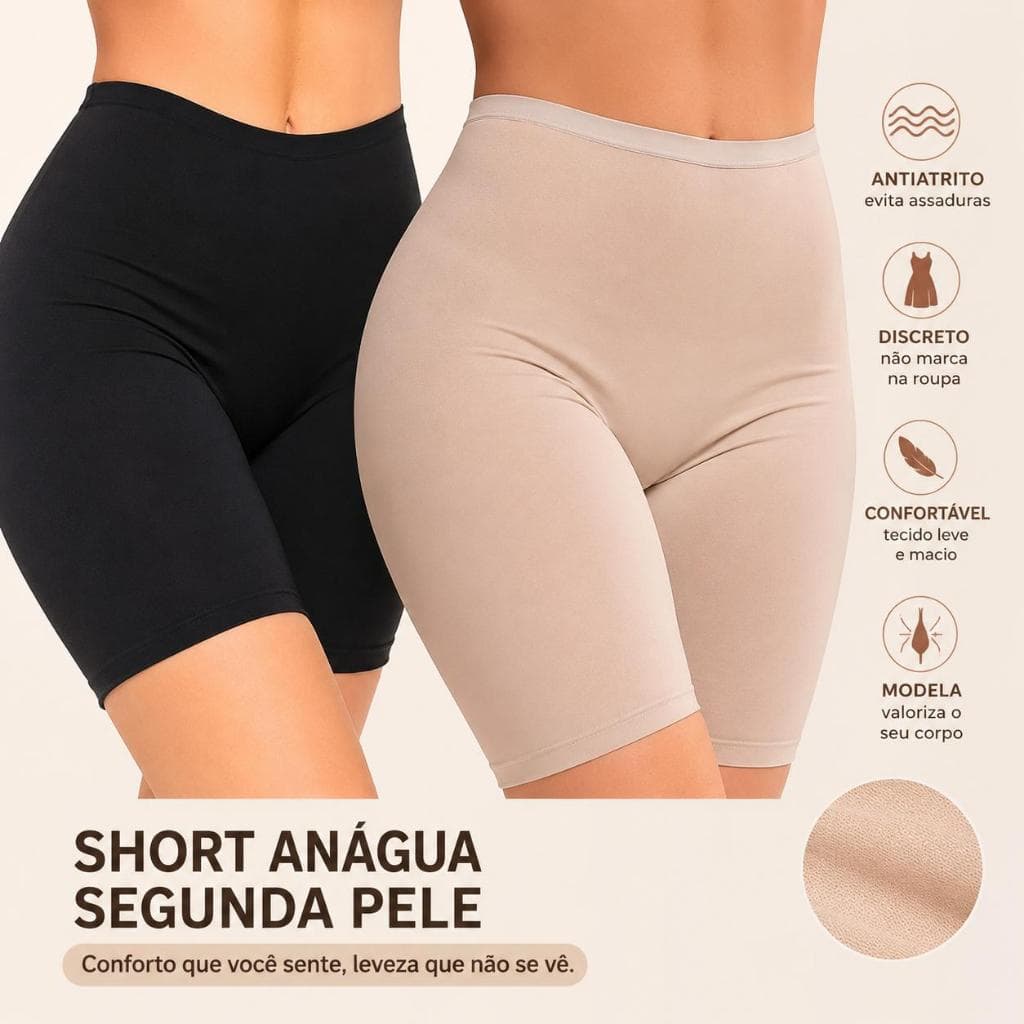 Short Anagua Segunda Pele Feminino Com Cós Alto Tipo Calcinha Box Bermuda Feminina