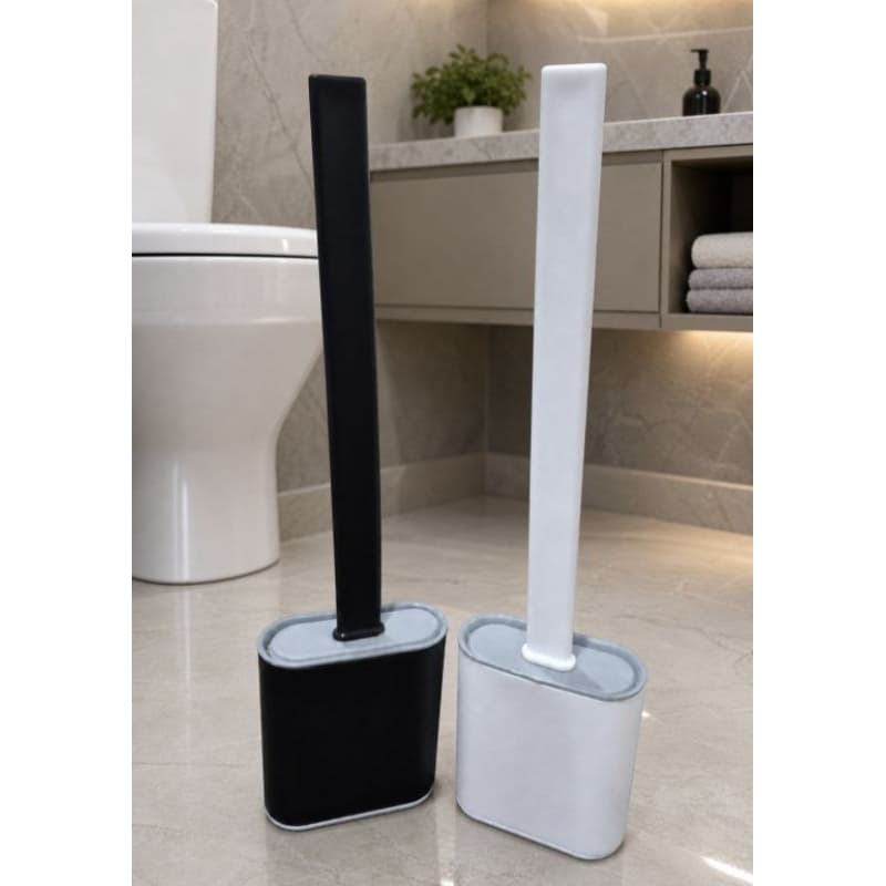 Escova Sanitária com Suporte Minimalista Preto e Branco – Design Moderno para Banheiro Elegante