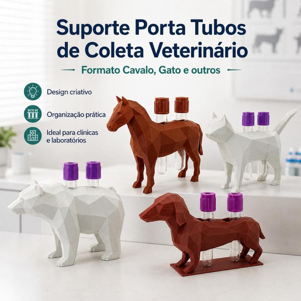Suporte porta Tubos de Coleta Veterinário  Formato Cavalo e Gato entre outros