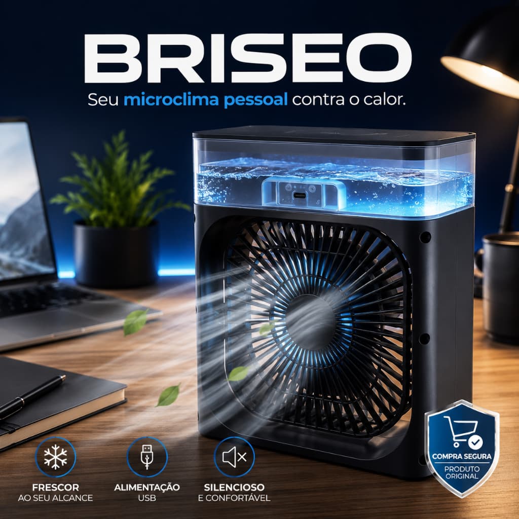 Climatizador Portátil USB Briseo Mini Ventilador Resfriador de Ar Silencioso Preto