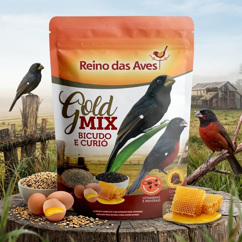 Ração Gold Mix Curió e Bicudo 500g Alimento para Pássaros Reino das Aves