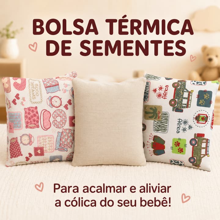 Bolsa Térmica de Sementes para Bebê Cólica Quente e Fria com Capa Removível Lavável