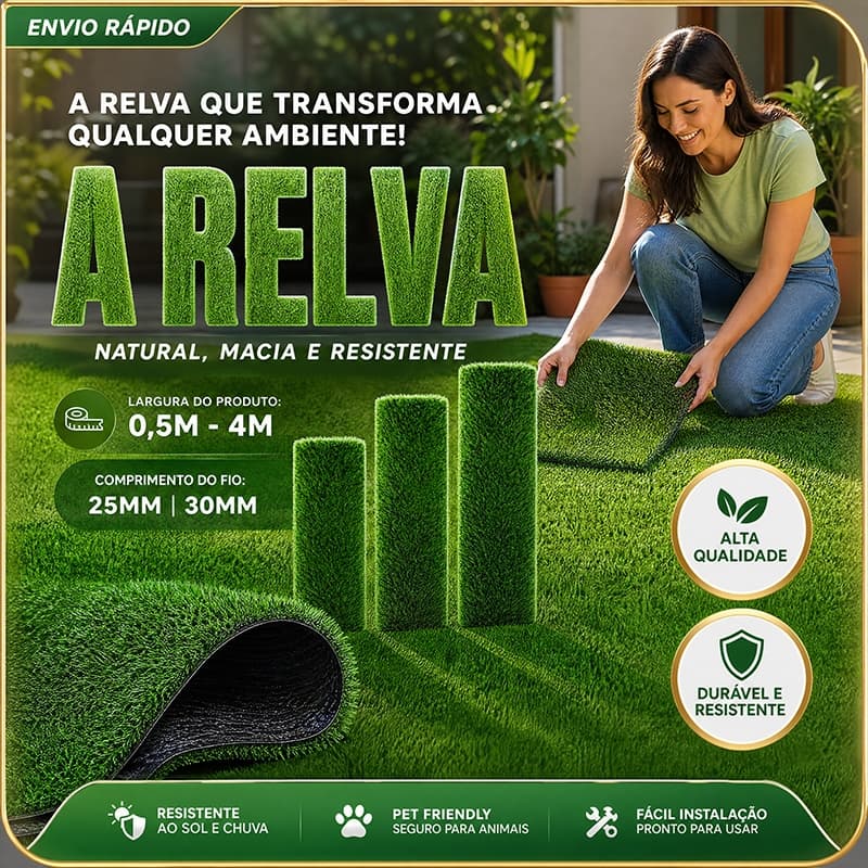 Grama Sintética 30mm 2x2M, Grama Artificial Verde para Jardim, Quintal, Área Externa e Decoração