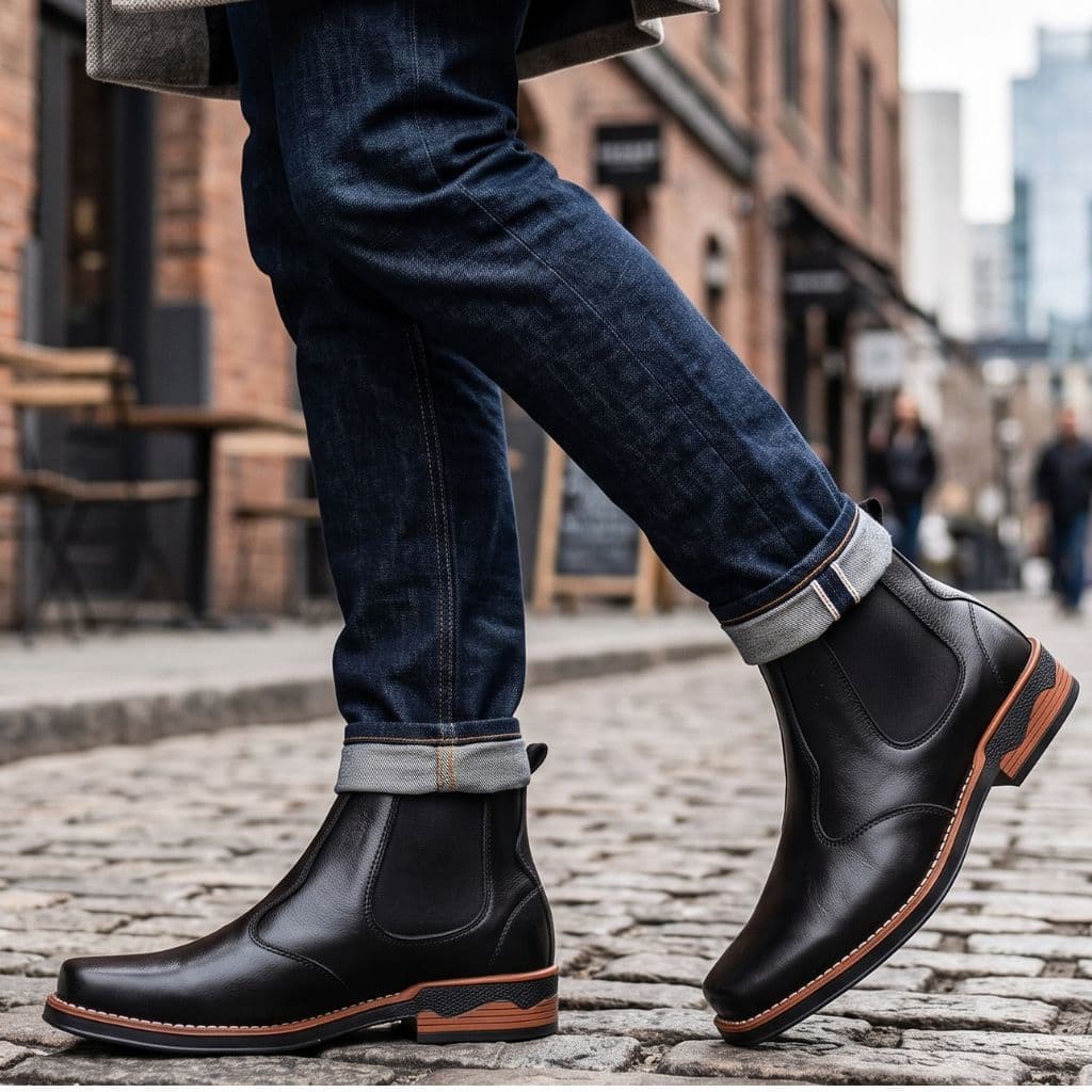 Botina Bota Country Masculina Bico Quadrado Cano Curto Sem Cadarço Solado Antiderrapente