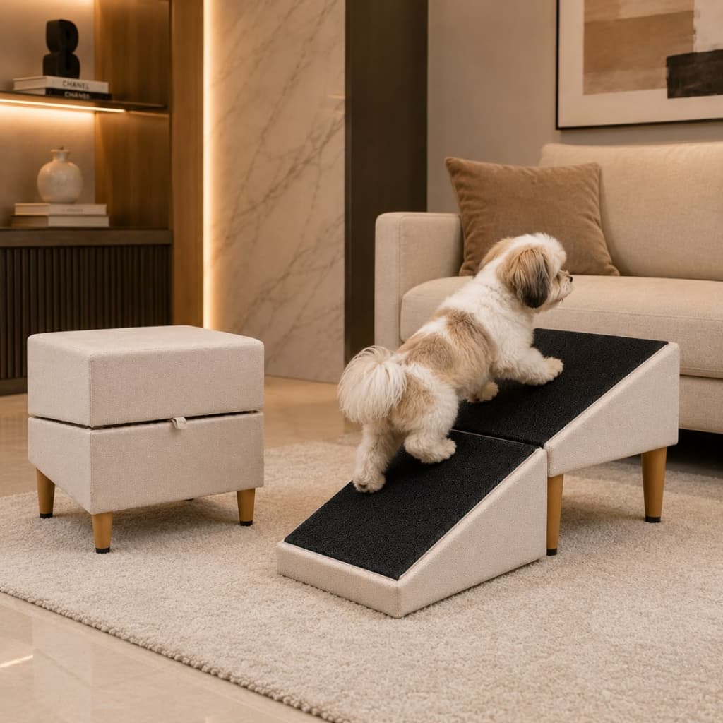 Rampa Pet Pufe  2 Em 1 Para Cães Gatos Pequeno E Médio Porte Decoração Cuidado Com Seu Pet