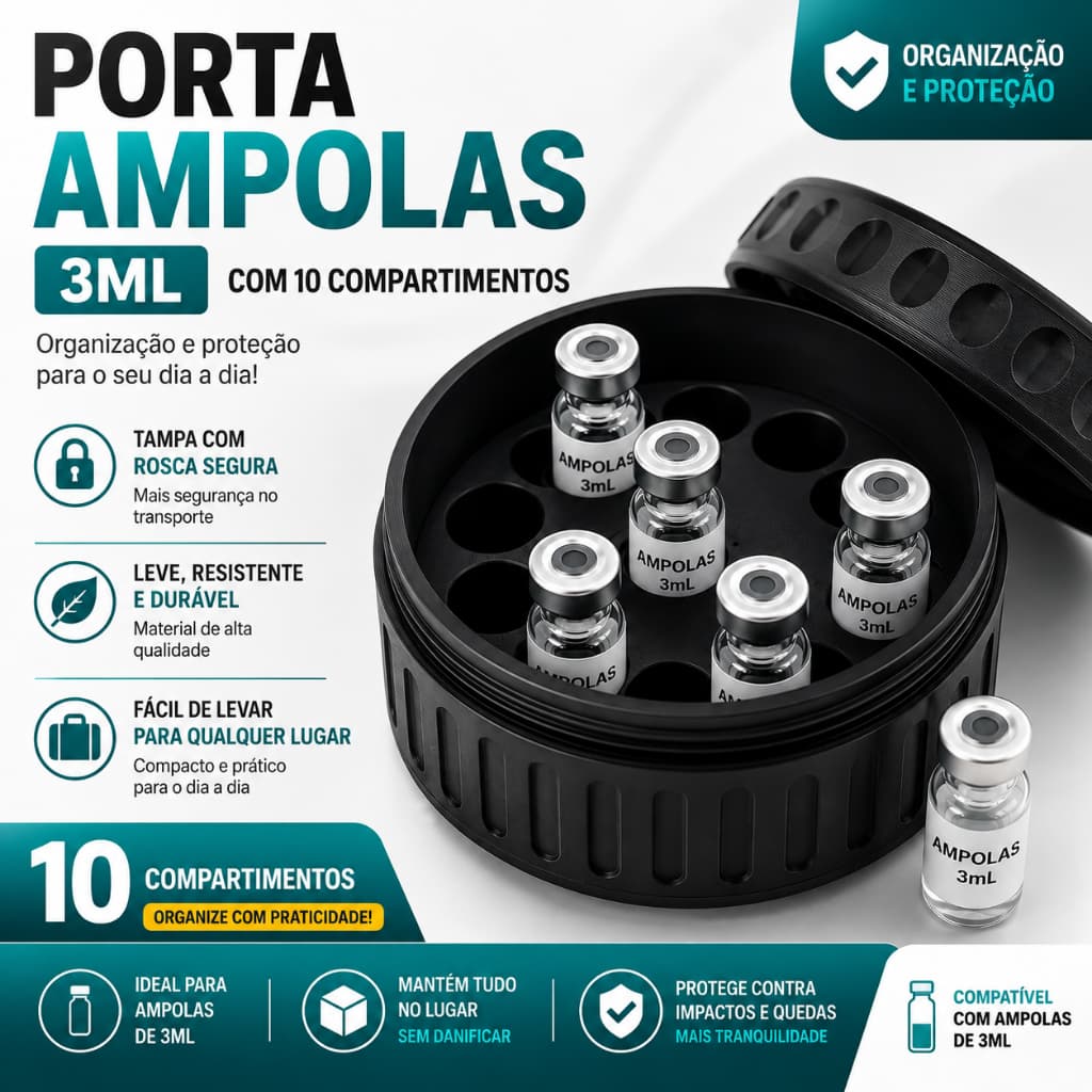 Porta Ampolas 3ml 10 Compartimentos Estojo Organizador Case Tampa Rosca