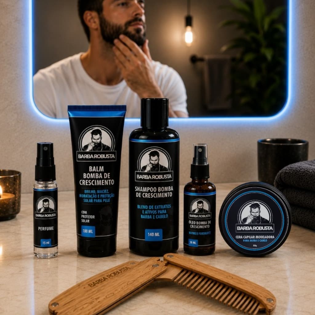 Kit Para Barba - Shampoo  Balm Óleo Cera Perfume + Pente