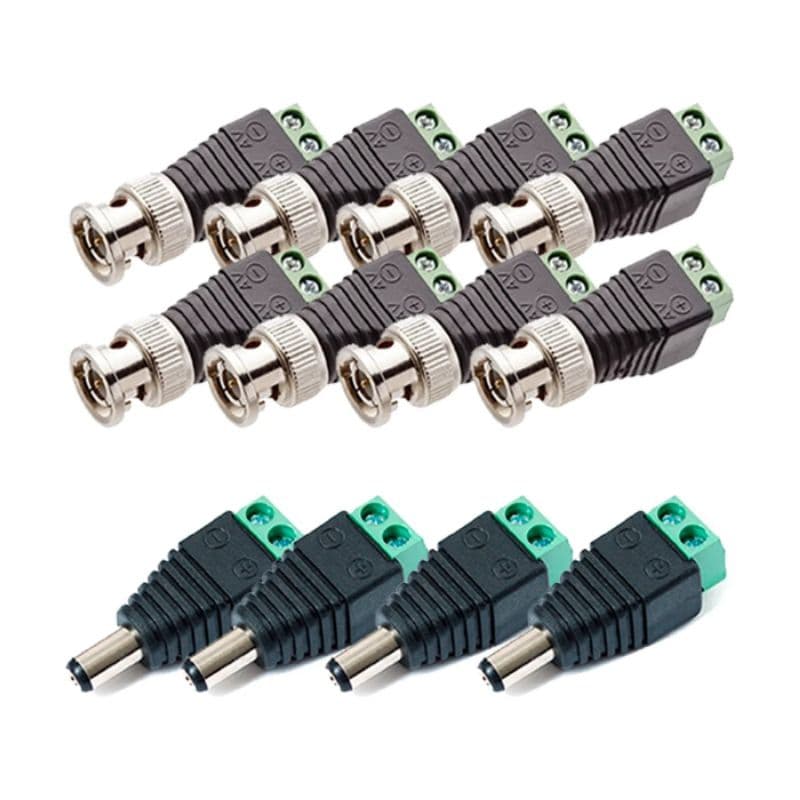 Kit Conectores CFTV: 8x Conector Bnc Macho Borne Parafuso P/ Câmera De Cftv e Kit Fasgold com 4 conectores P4macho
