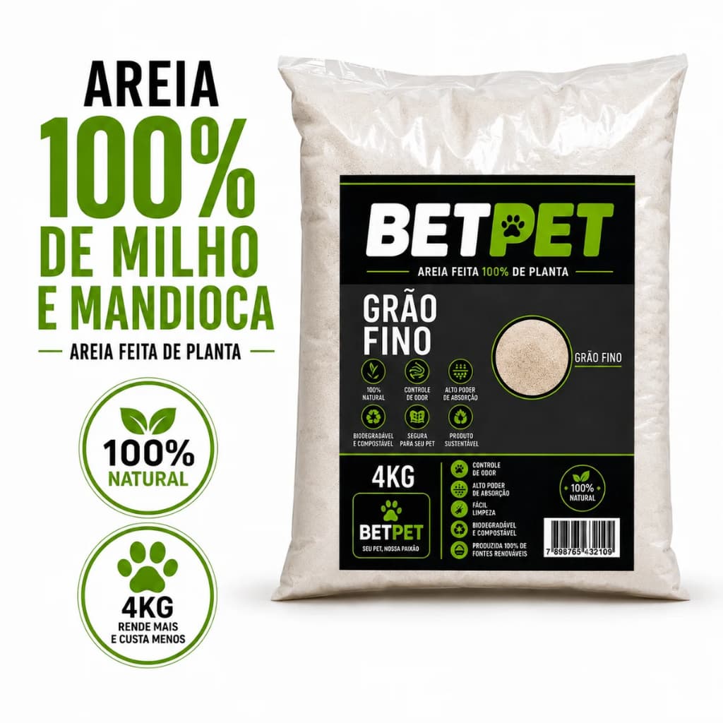 Areia de Mandioca e Milho Higiênica para Gatos 4kg Natural Biodegradável