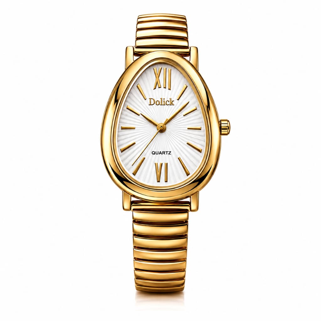 Relogio Feminino Dourado Formato Gota Oval Cobra Pulseira Luxo Aço Inoxidável Moda bracelete