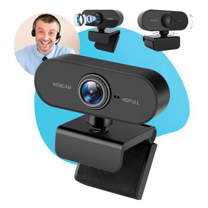 Webcam Full HD 1080p com Microfone e Rotação 360° para Videochamadas Acemic Audio