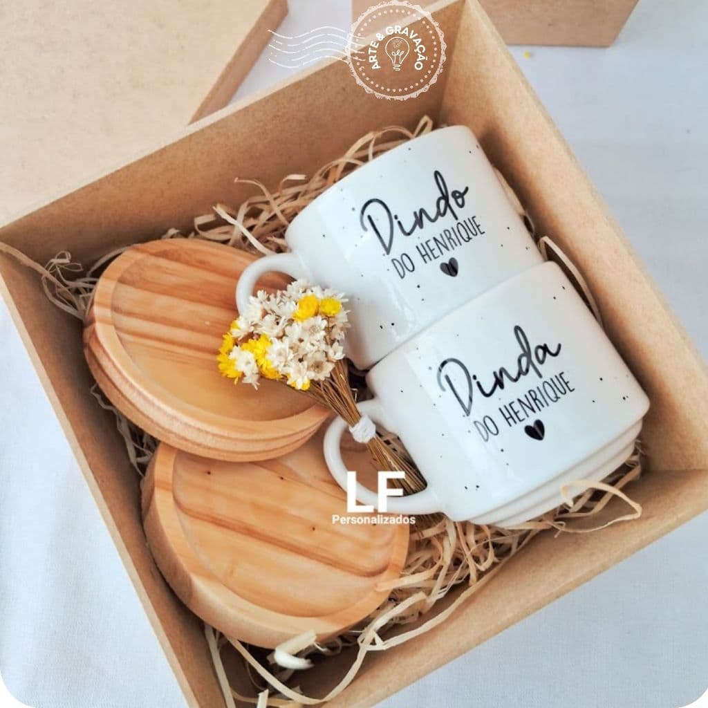 KIT XÍCARAS PERSONALIZADO PARA PADRINHOS/DINDOS - BATISMO/CONSAGRAÇÃO