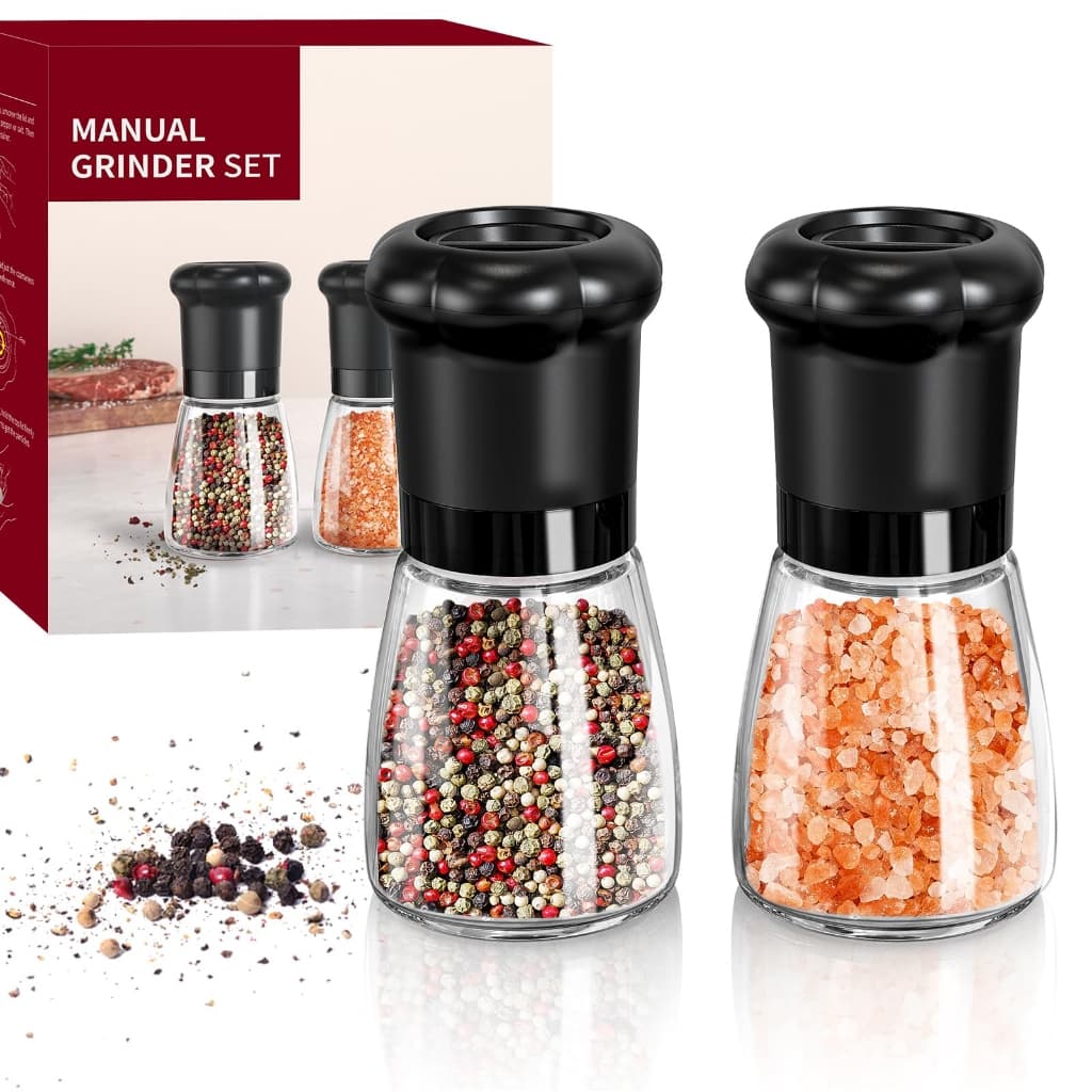 Kit 2 Moedor Manual de Tempero Regulável Sal Pimenta Vidro Cerâmico Premium